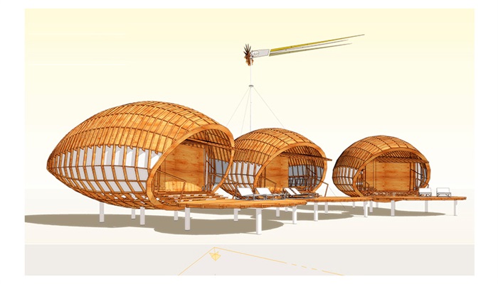 三个现代创意椭圆结构木屋ＳＵ模型(3)