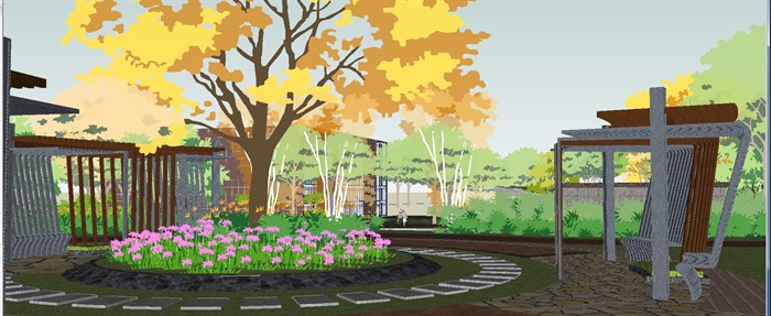 现代风格城市花园住宅小区建筑与景观设计方案SU模型(3)