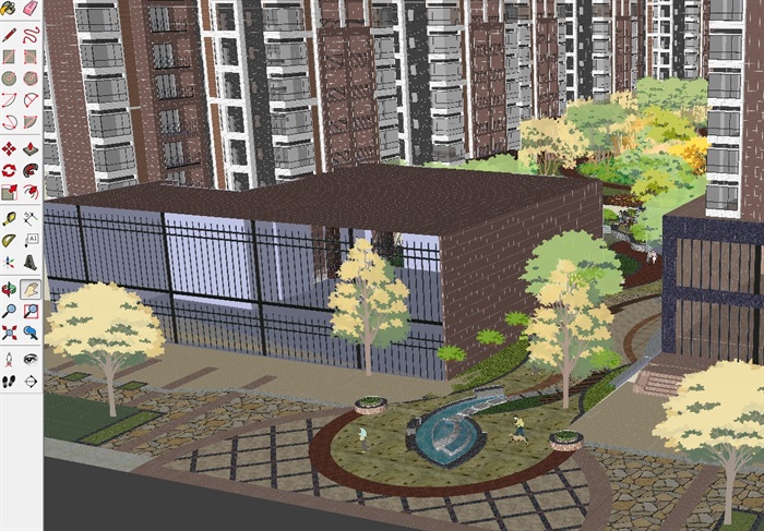 现代风格城市花园住宅小区建筑与景观设计方案SU模型(8)