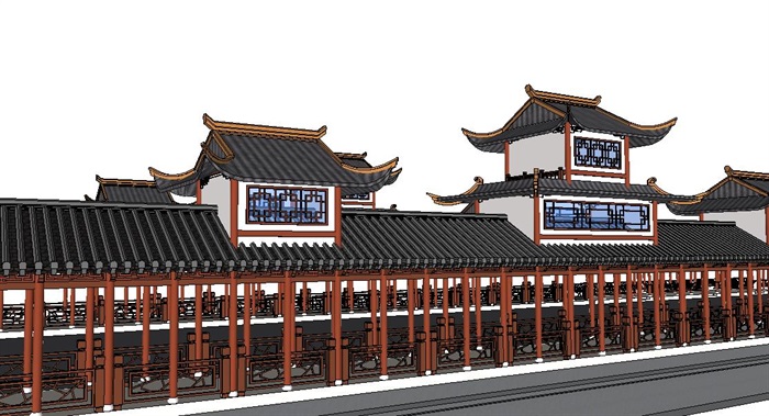 新中式江南风格的商业街SU模型