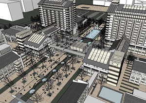 新中式风格商业广场建筑SU(草图大师)模型