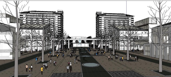 新中式风格商业广场建筑SU模型