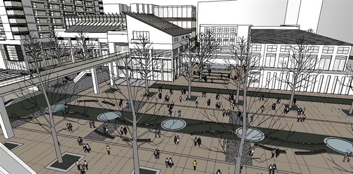新中式风格商业广场建筑SU模型