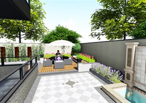 现代中式别墅庭院景观设计SU(草图大师)模型