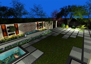 现代庭院详细的景观SU(草图大师)模型及效果图