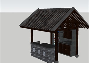 古典中式公园售卖服务亭ＳＵ模型