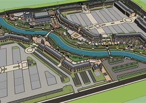 欧式滨河商业建筑及景观规划SU(草图大师)模型
