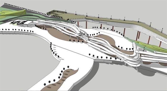 现代廊架桥景观规划SU模型(2)