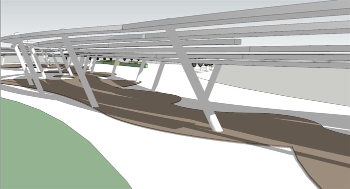 现代廊架桥景观规划SU模型(5)