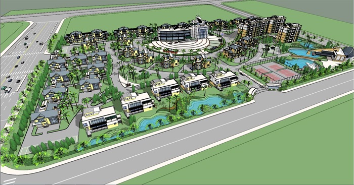 住宅小区整体景观建筑规划SU模型(1)