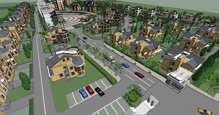 住宅小区整体景观建筑规划SU模型(2)