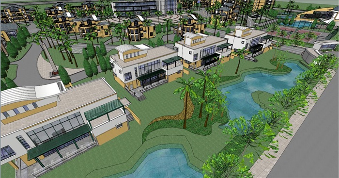 住宅小区整体景观建筑规划SU模型(3)