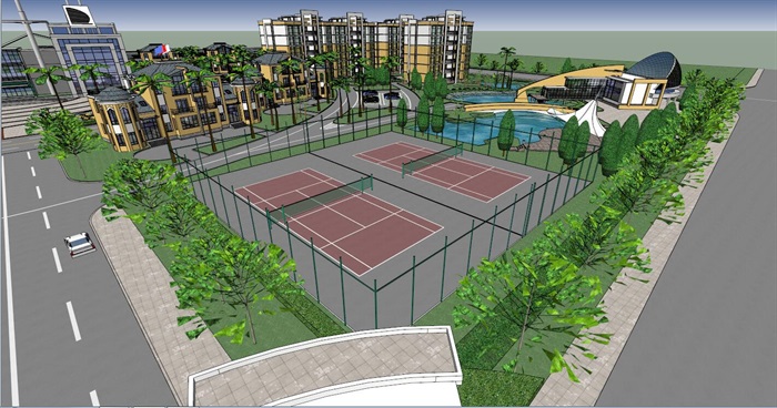 住宅小区整体景观建筑规划SU模型(4)