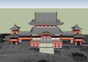 日本古建寺庙建筑详细设计SU(草图大师)模型