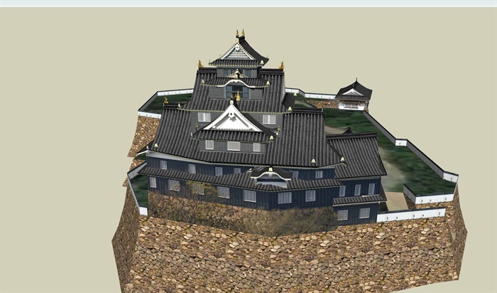 日本古建详细多层寺庙su模型