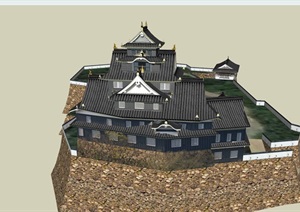 日本古建详细多层寺庙SU(草图大师)模型