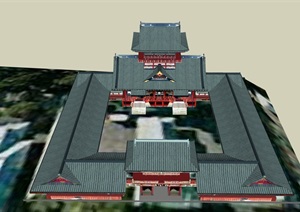 详细古建寺庙设计SU(草图大师)模型