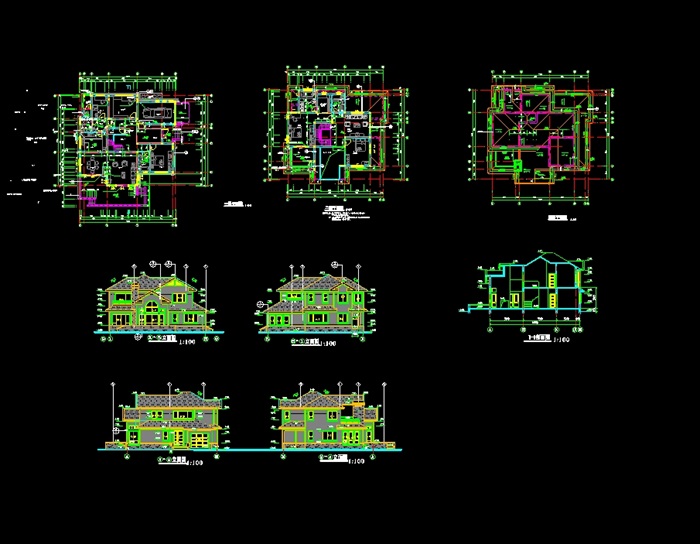 二层详细别墅建筑设计cad方案(2)