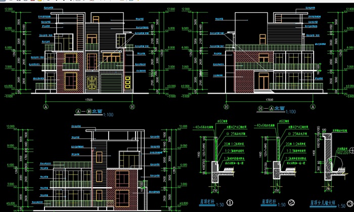 现代独体别墅建筑设计cad施工图(1)