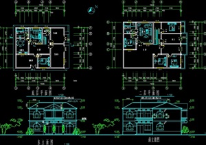 两层独栋别墅建筑设计cad方案图