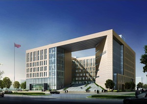 电子能行政办公科技综合楼建筑cad方案设计（平立剖效果图）