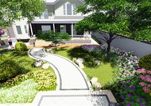 现代风格庭院详细景观设计SU(草图大师)模型及效果图