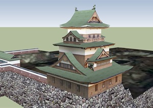 日本古建寺庙多层建筑设计SU(草图大师)模型