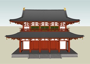 日本古建详细两层寺庙SU(草图大师)模型