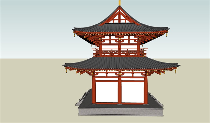 日本古建详细两层寺庙su模型