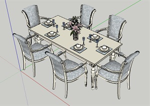 现代详细室内餐桌椅组合设计SU(草图大师)模型