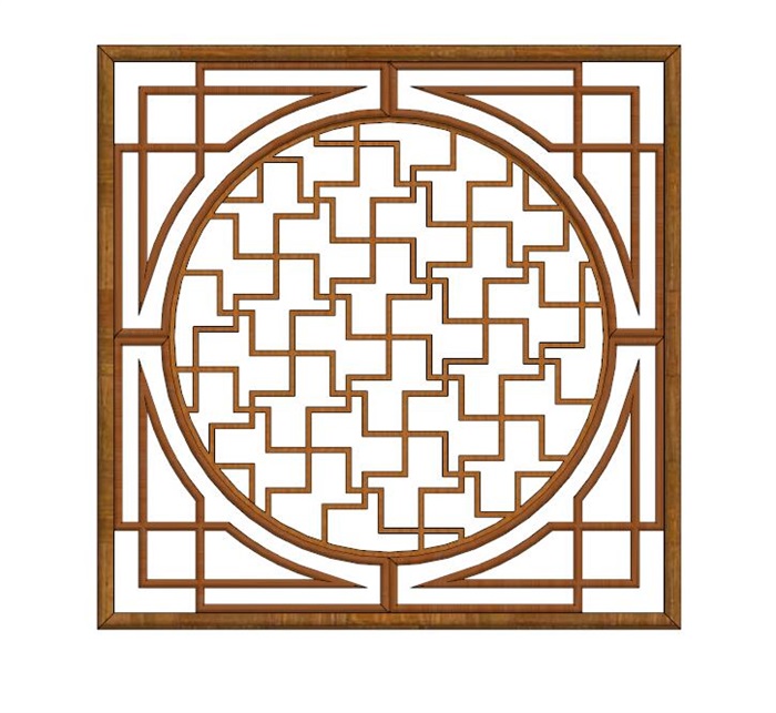中式木质花窗su模型