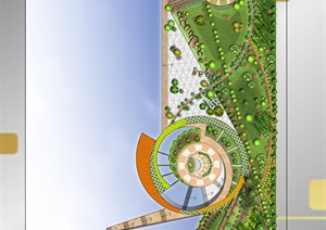 现代滨水绿地景观设计cad方案及psd彩平图