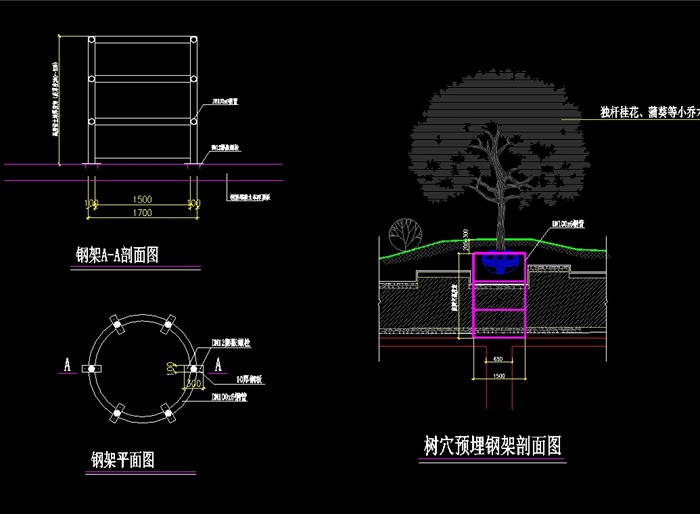 现代圆形详细树池cad施工图(1)