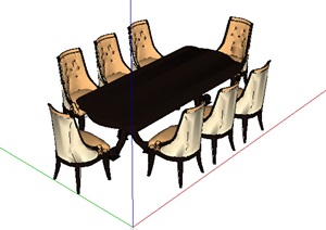 某欧式室内餐桌椅详细完整SU(草图大师)模型
