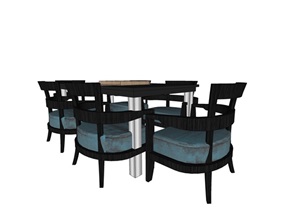 现代风格精细六人座餐桌椅SU(草图大师)模型