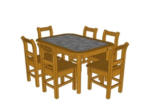 中式风格精细四人座餐桌椅组合SU(草图大师)模型