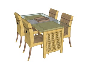 某现代简约4人座餐桌椅组合SU(草图大师)模型