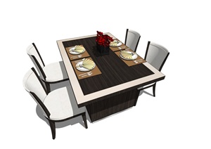 精细现代风格四人座餐桌椅设计SU(草图大师)模型