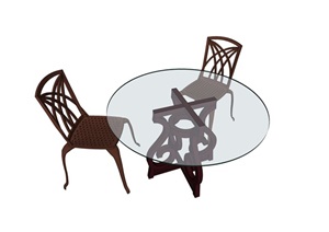 中式木椅子及玻璃桌SU(草图大师)模型