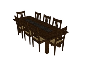 中式八人座长餐桌椅组合SU(草图大师)模型