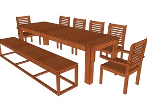 中式风格木制餐桌椅组合家具SU(草图大师)模型