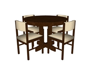 现代木制四人座圆形餐桌椅组合SU(草图大师)模型