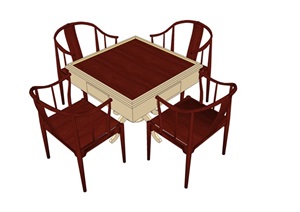 中式风格四人座红木餐桌椅SU(草图大师)模型