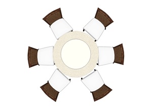 现代圆形餐桌椅设计SU(草图大师)模型