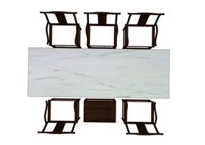 中式六人餐桌椅子组合SU(草图大师)模型