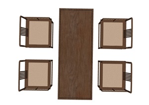 四人中式餐桌椅设计SU(草图大师)模型