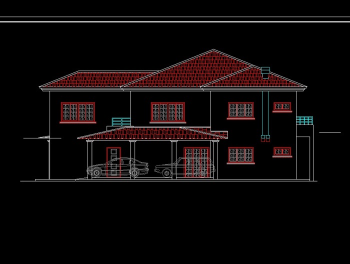 2层坡屋顶别墅建筑cad方案图(1)