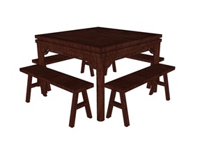 现代室内详细的木质桌凳设计SU(草图大师)模型