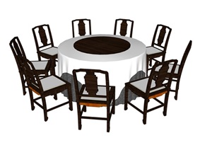 餐厅室内圆形餐桌椅设计SU(草图大师)模型