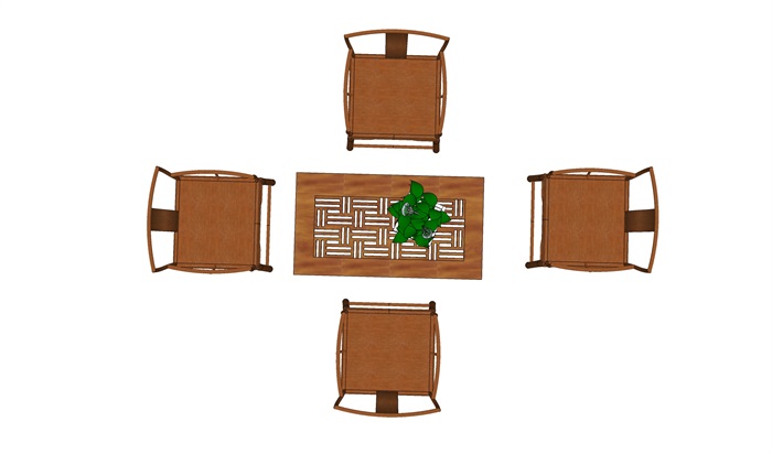 中式详细完整的四人餐桌椅su模型